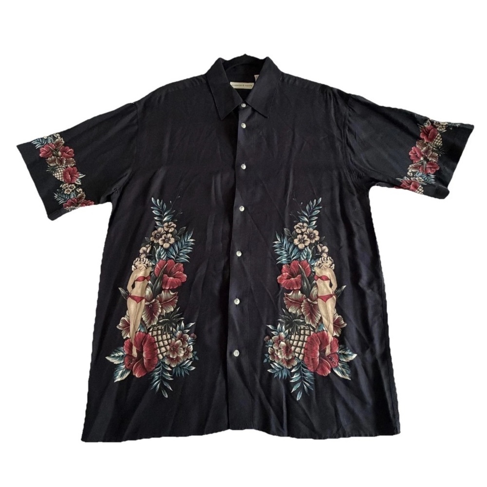 Vtg Preswick & Moore Shirt Mens M  Hawaiian Pinup Floral Tropical Rockabilly